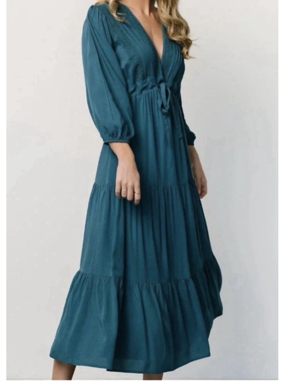 Baltic Born Phillips Boho Maxi Dress L Persian Blue Tiered Lace Colorful NWT